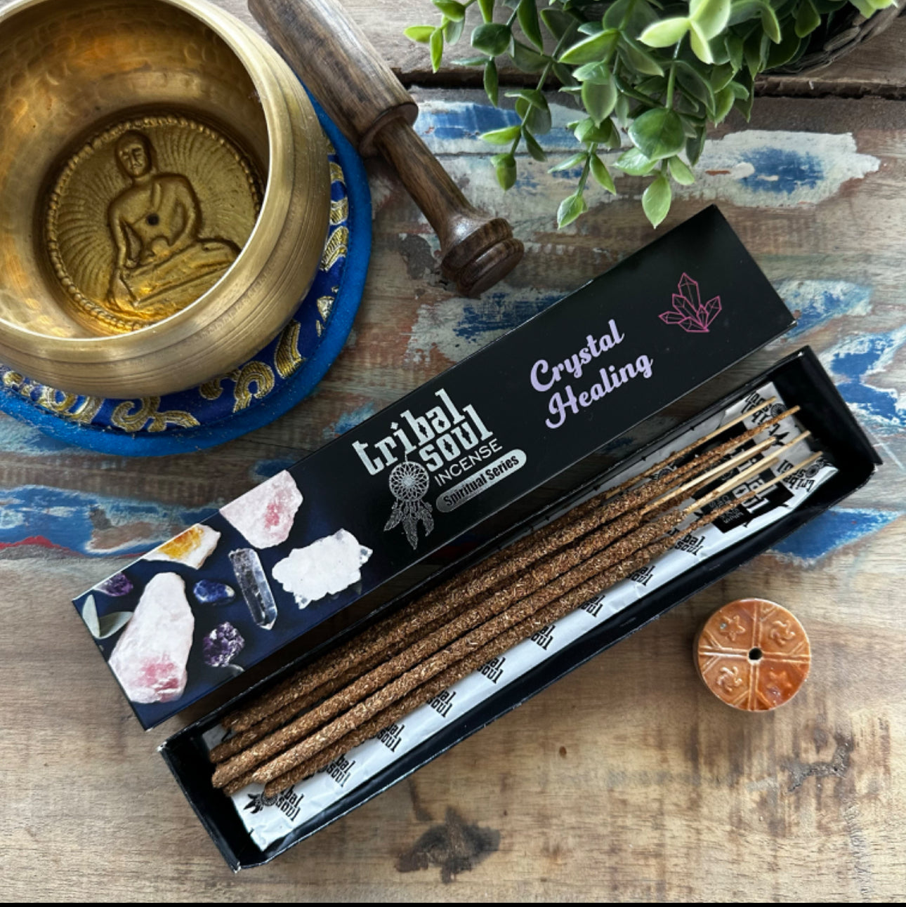 Varillas de incienso espiritual de alma tribal y soporte de cerámica - Curación de cristal